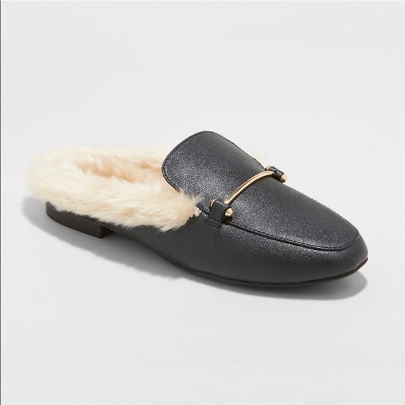 rebe faux fur mule flats